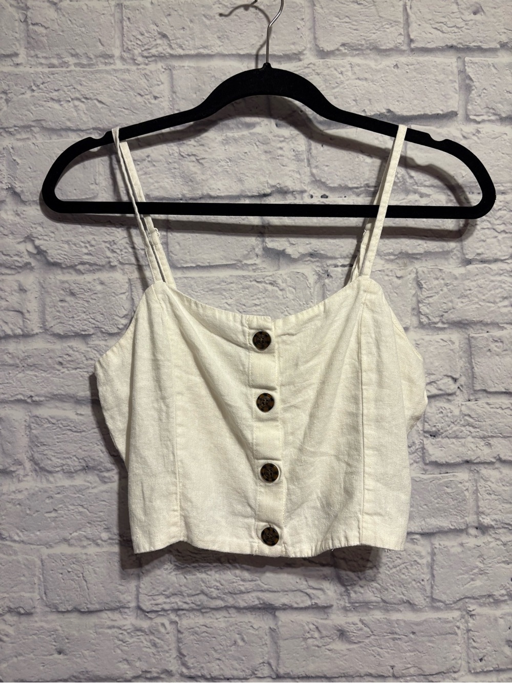 Jacqueline De Yong Button-Front Linen-Blend Cropped Cami Top Size 38